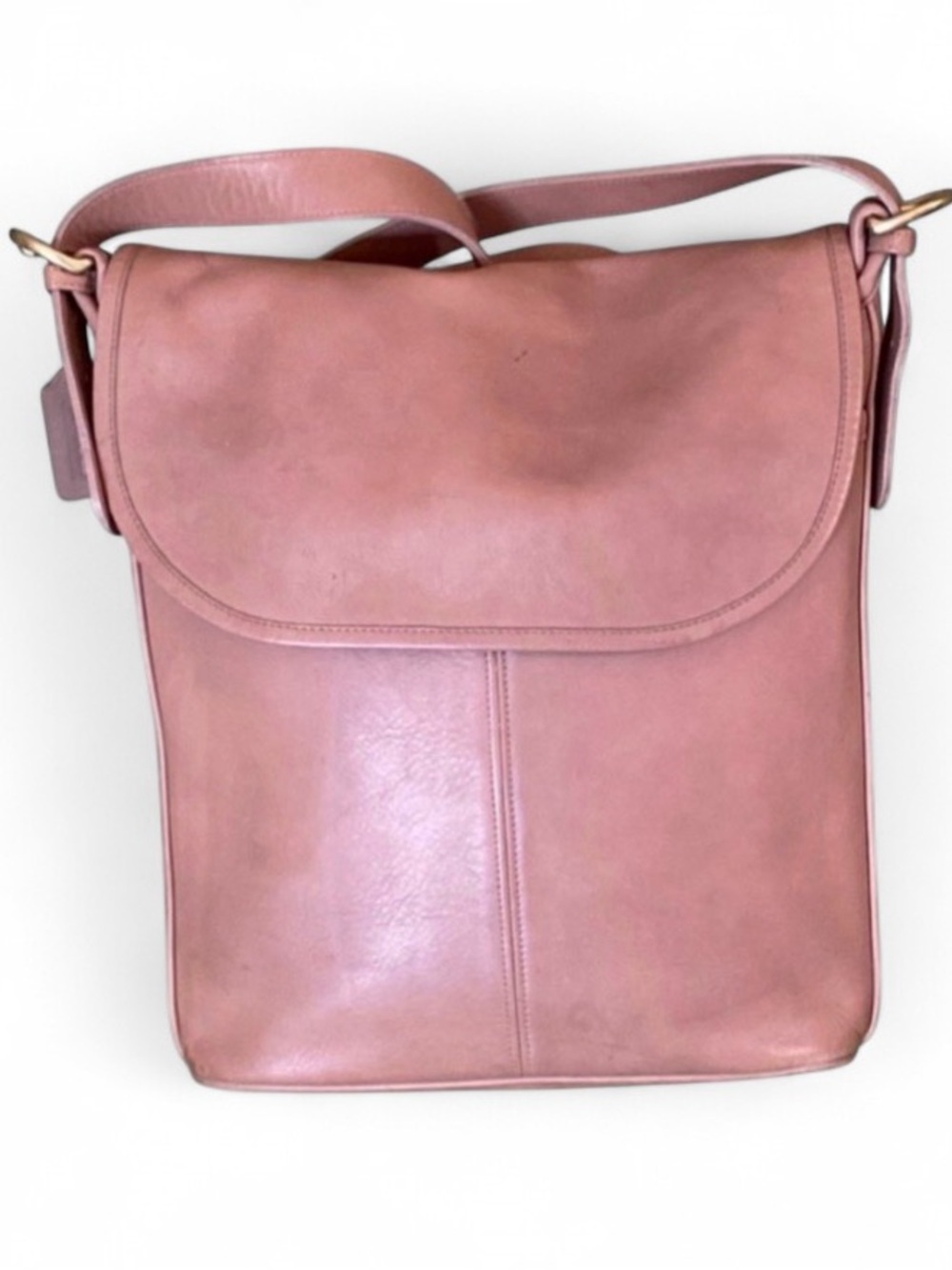 Vintage Coach Bucket USA Made British Tan Glove Tanned Leather Flap Pocket 90s